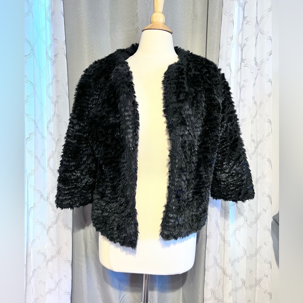 Faux Fur 3/4 Sleeve Cropped Jacket